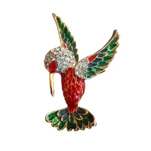 Vintage 80s Pave Crystal Gold-Toned Majestic Flying Hummingbird Brooch